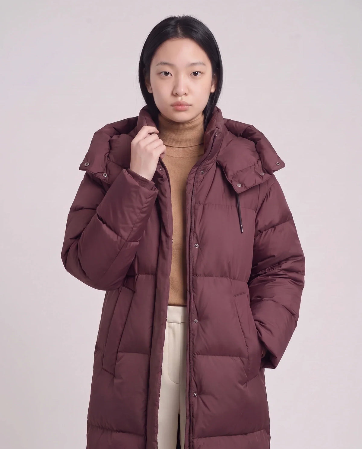 Maxi Oversized Hooded Puffer Jacket with Poppers