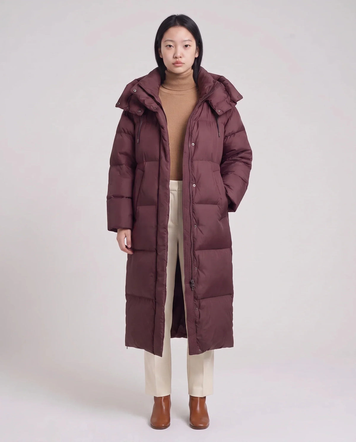Maxi Oversized Hooded Puffer Jacket with Poppers