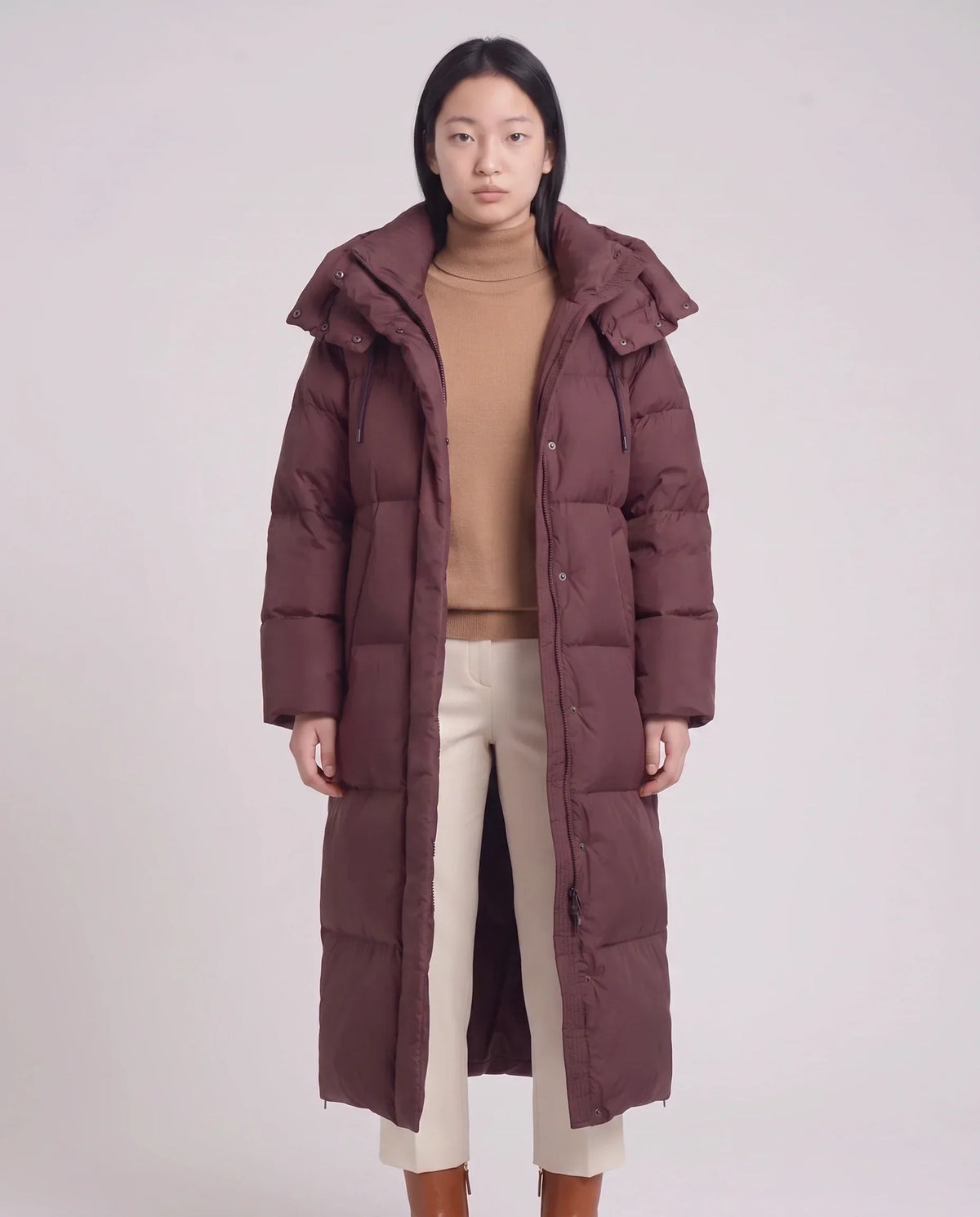Maxi Oversized Hooded Puffer Jacket with Poppers