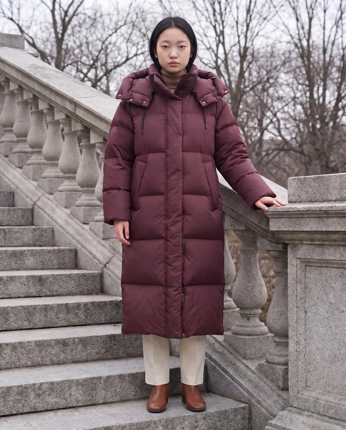Maxi Oversized Hooded Puffer Jacket with Poppers