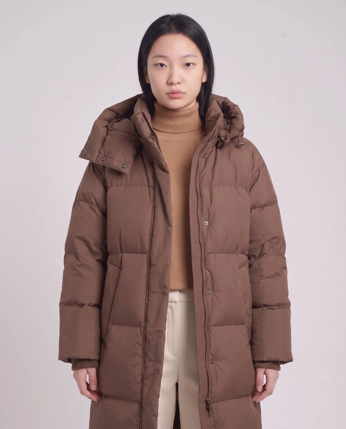 Maxi Oversized Hooded Puffer Jacket with Poppers