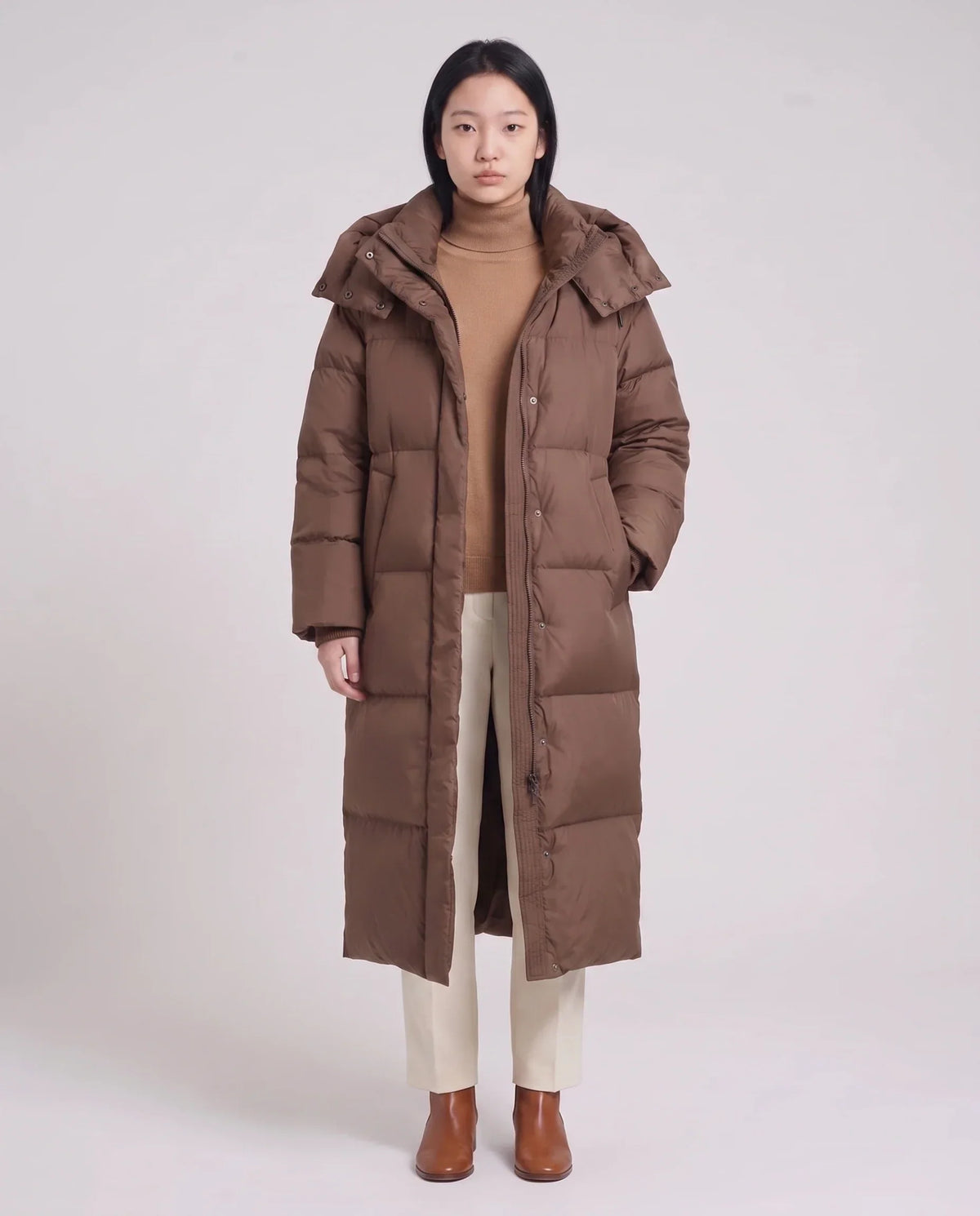 Maxi Oversized Hooded Puffer Jacket with Poppers