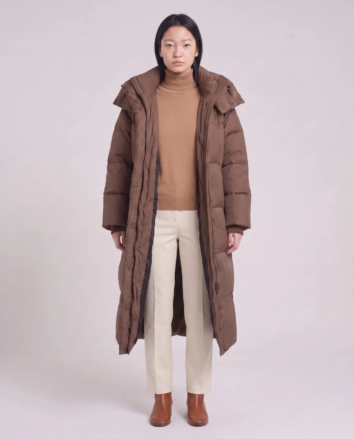 Maxi Oversized Hooded Puffer Jacket with Poppers