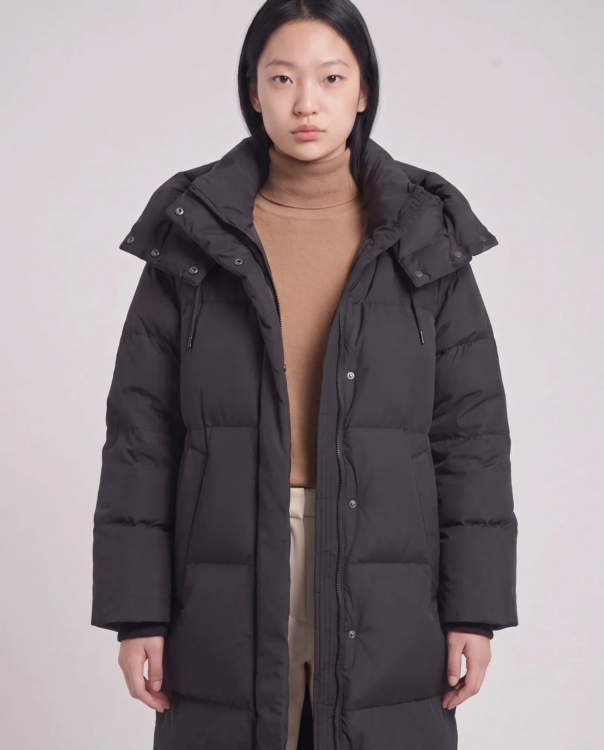 Maxi Oversized Hooded Puffer Jacket with Poppers