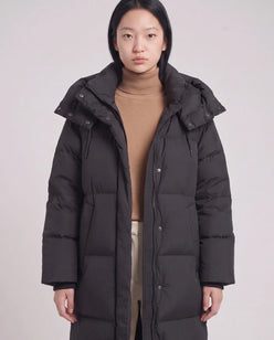 Maxi Oversized Hooded Puffer Jacket with Poppers