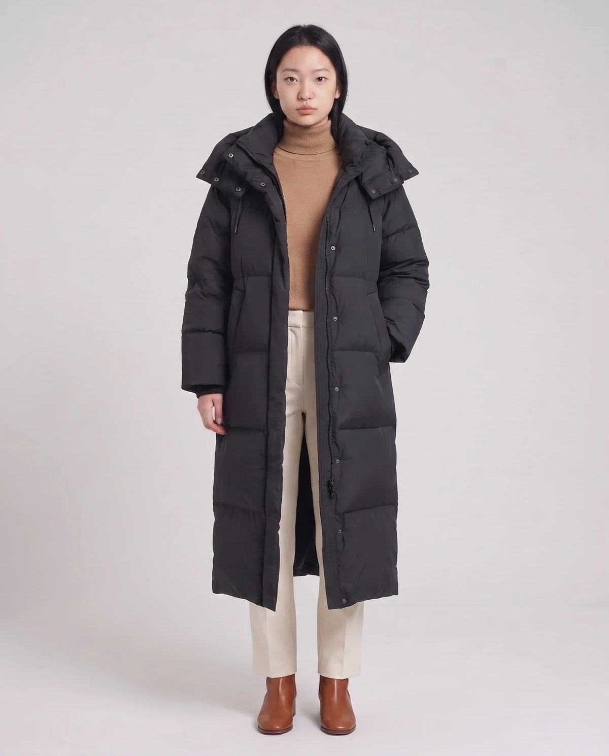 Maxi Oversized Hooded Puffer Jacket with Poppers