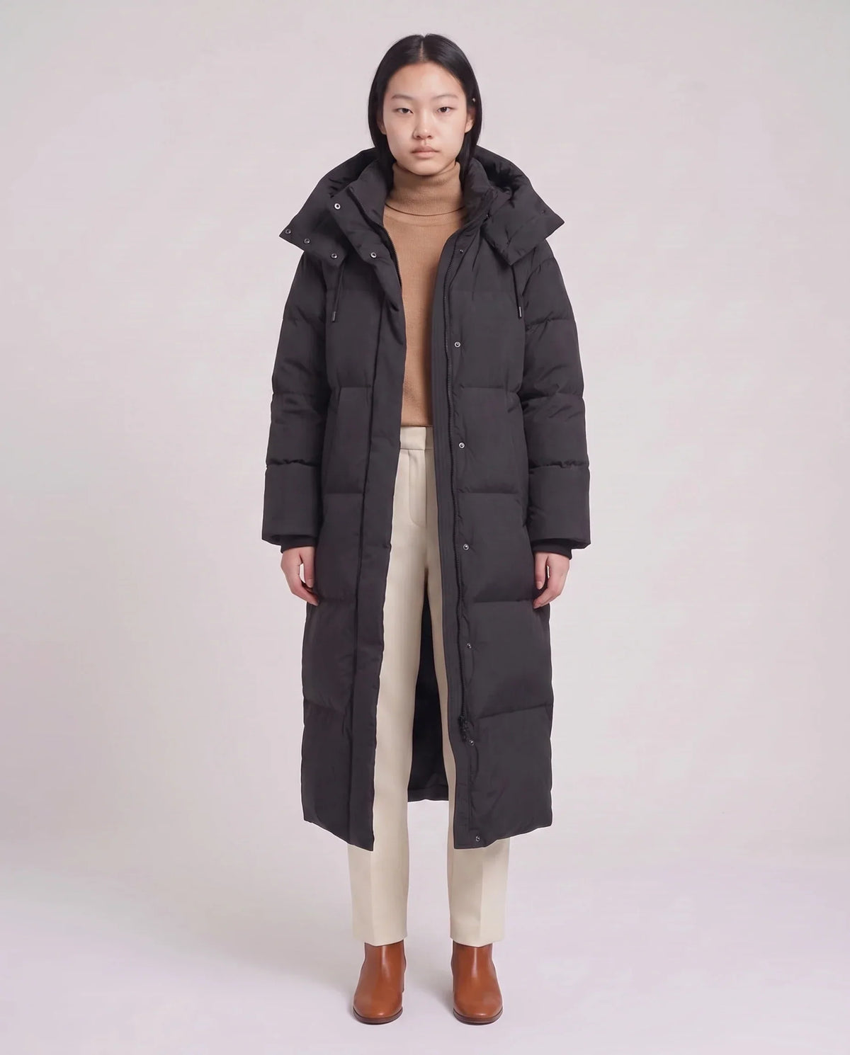 Maxi Oversized Hooded Puffer Jacket with Poppers