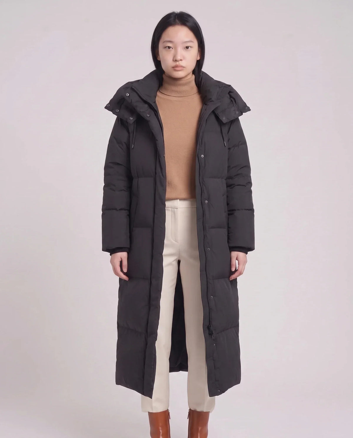Maxi Oversized Hooded Puffer Jacket with Poppers