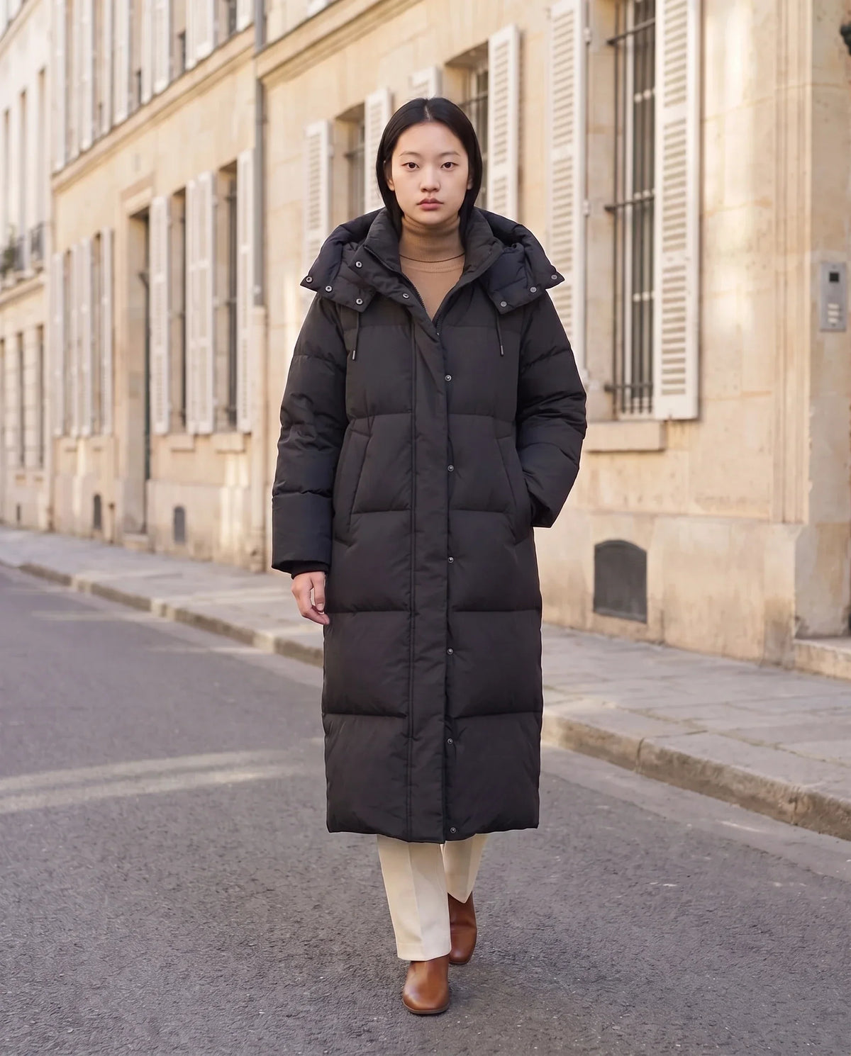 Maxi Oversized Hooded Puffer Jacket with Poppers