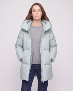 Mid-Length Puffer Jacket with Oversized Funnel Hood