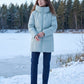 Mid-Length Puffer Jacket with Oversized Funnel Hood