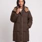 Mid-Length Hooded Puffer Jacket with Contrast Lining