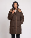 Mid-Length Hooded Puffer Jacket with Contrast Lining