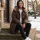 Mid-Length Hooded Puffer Jacket with Contrast Lining