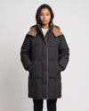 Mid-Length Hooded Puffer Jacket with Contrast Lining