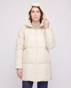 Mid-Length Puffer Jacket with Oversized Funnel Hood
