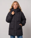 Mid-Length Hooded Puffer Jacket with Patch Pockets