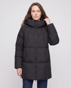Mid-Length Puffer Jacket with Oversized Funnel Hood