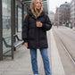 Mid-Length Hooded Puffer Jacket with Patch Pockets