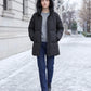 Mid-Length Puffer Jacket with Oversized Funnel Hood