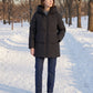 Mid-Length Puffer Jacket with Oversized Funnel Hood
