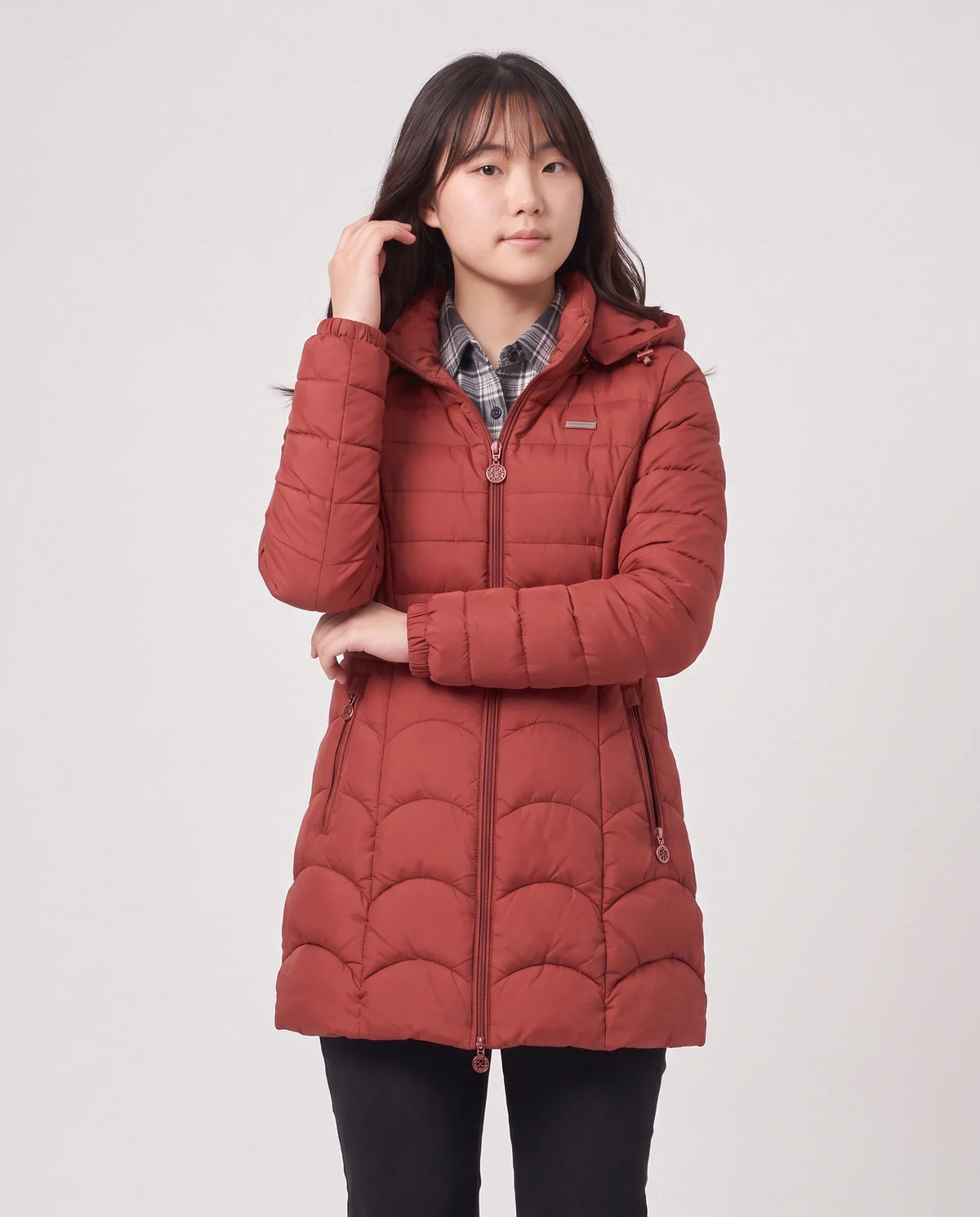 Fitted Mid-Length Hooded Puffer Jacket