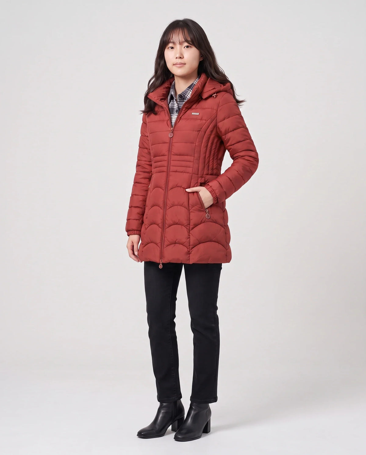 Fitted Mid-Length Hooded Puffer Jacket
