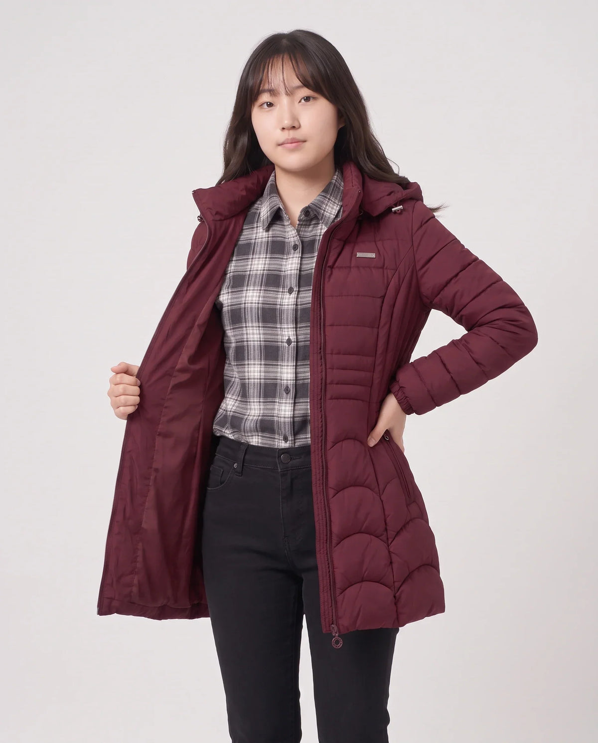 Fitted Mid-Length Hooded Puffer Jacket