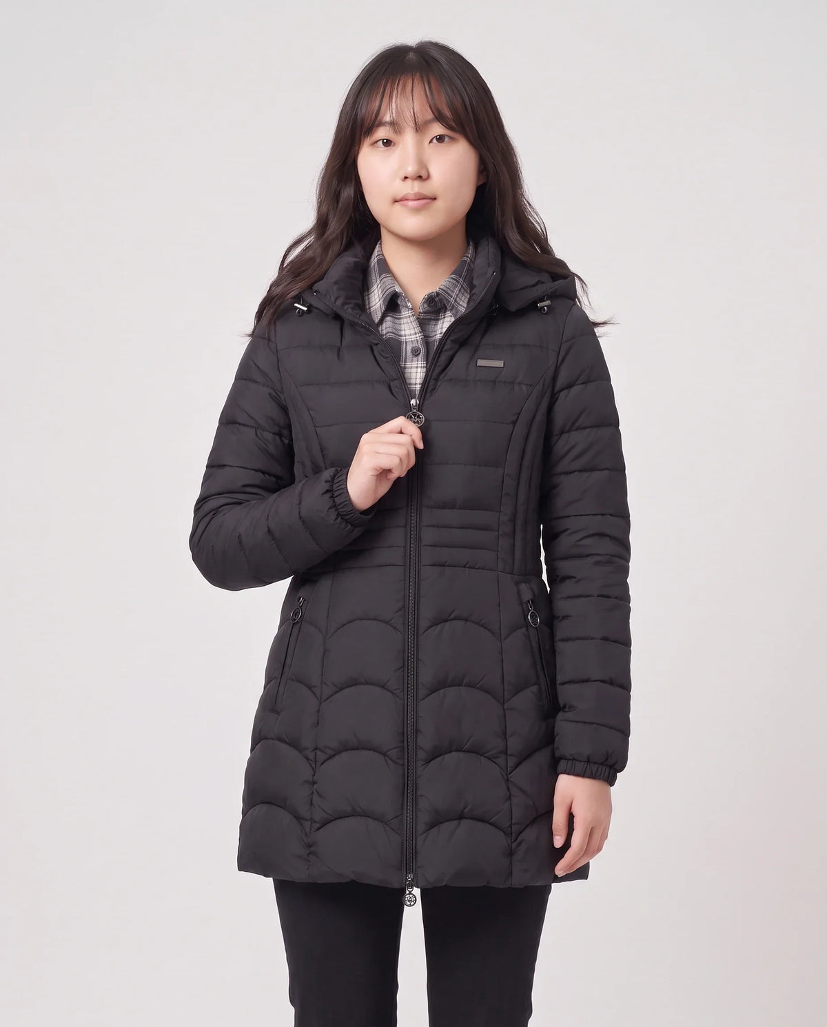 Fitted Mid-Length Hooded Puffer Jacket