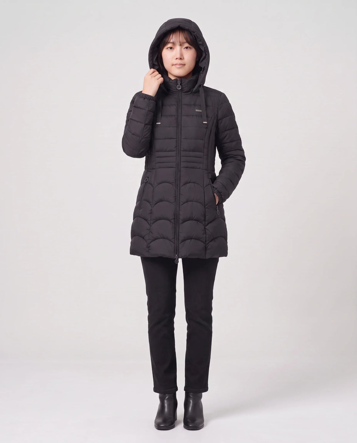 Fitted Mid-Length Hooded Puffer Jacket