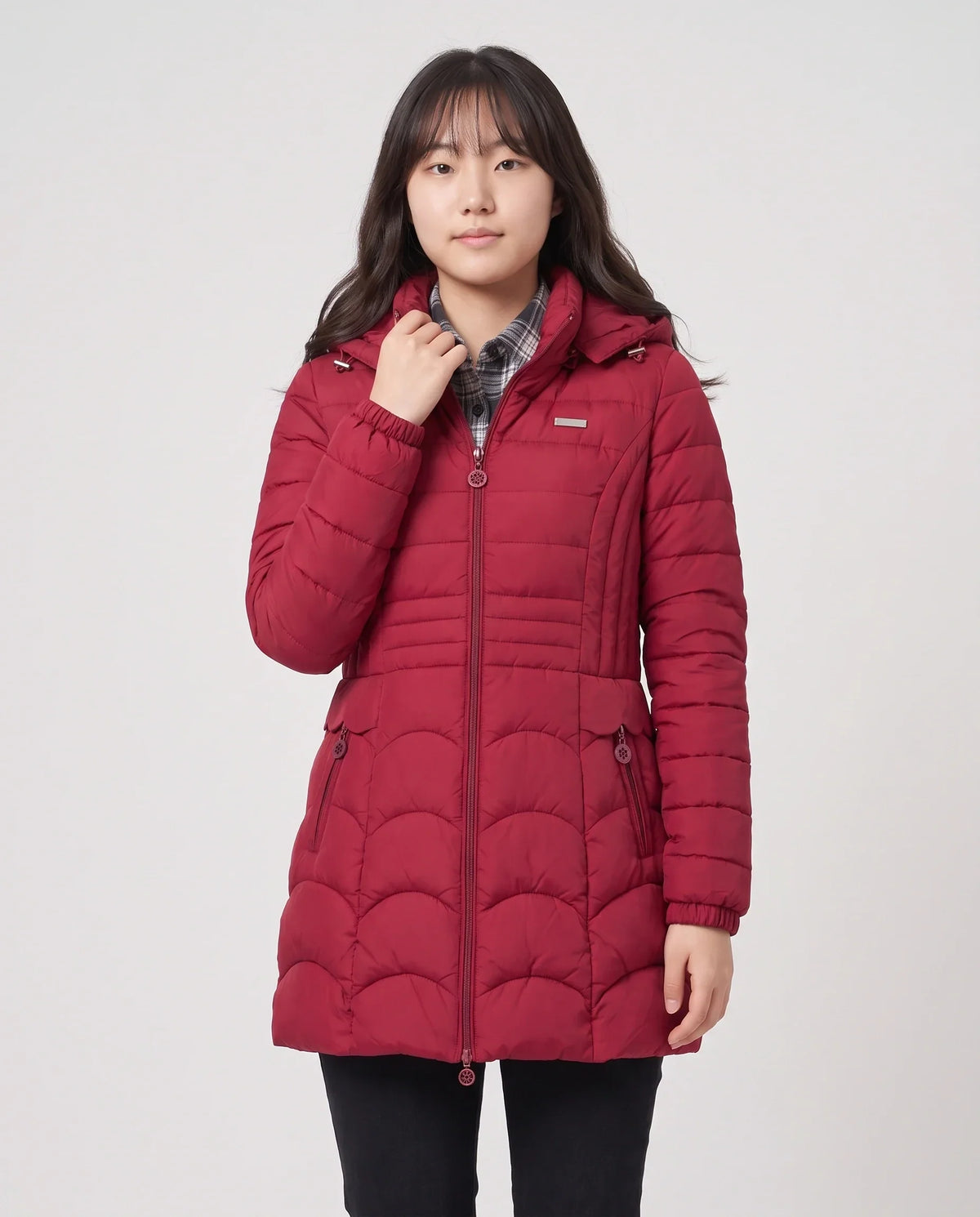 Fitted Mid-Length Hooded Puffer Jacket