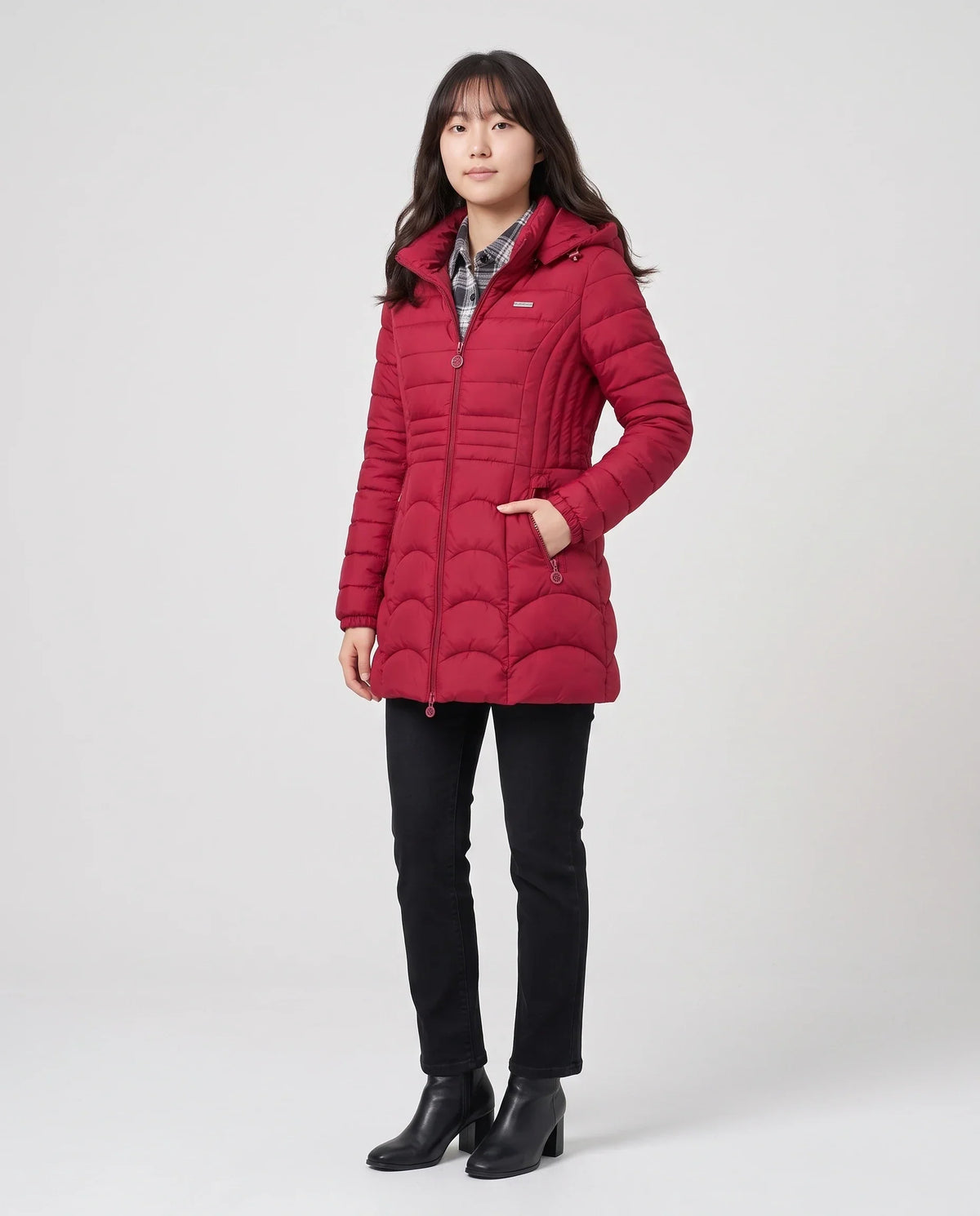 Fitted Mid-Length Hooded Puffer Jacket