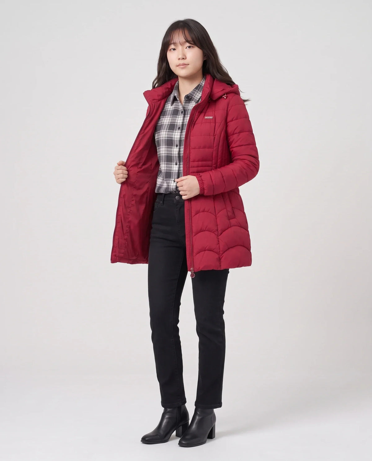 Fitted Mid-Length Hooded Puffer Jacket