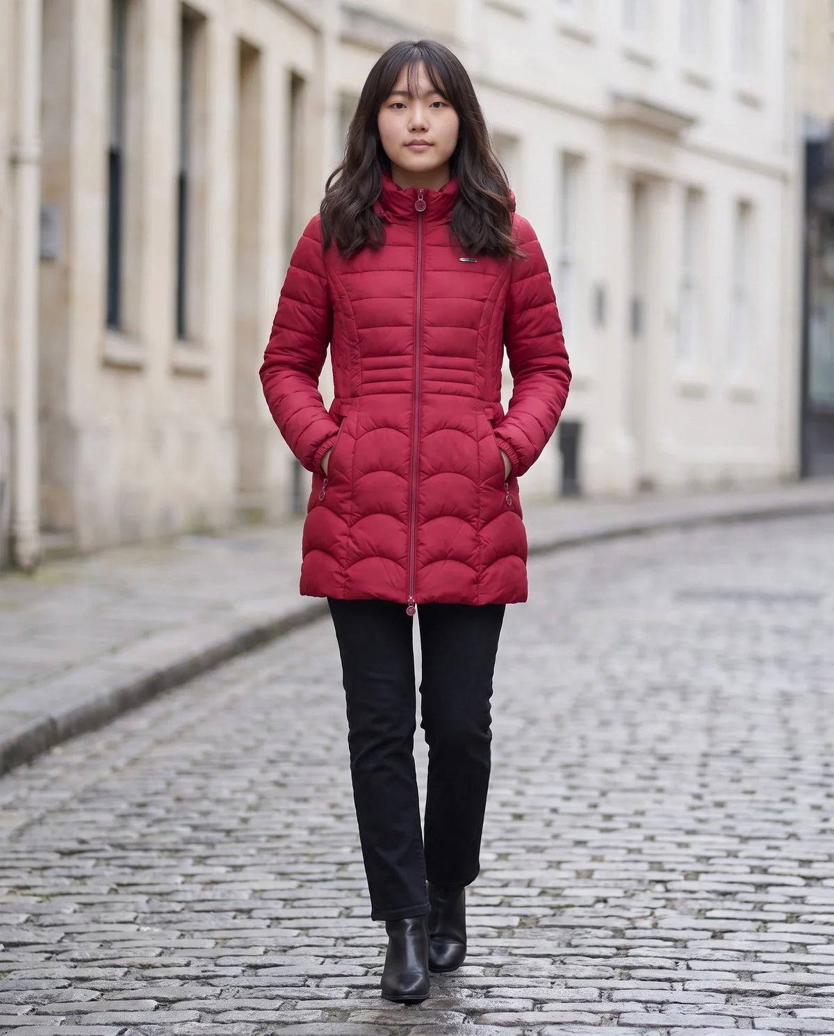 Fitted Mid-Length Hooded Puffer Jacket