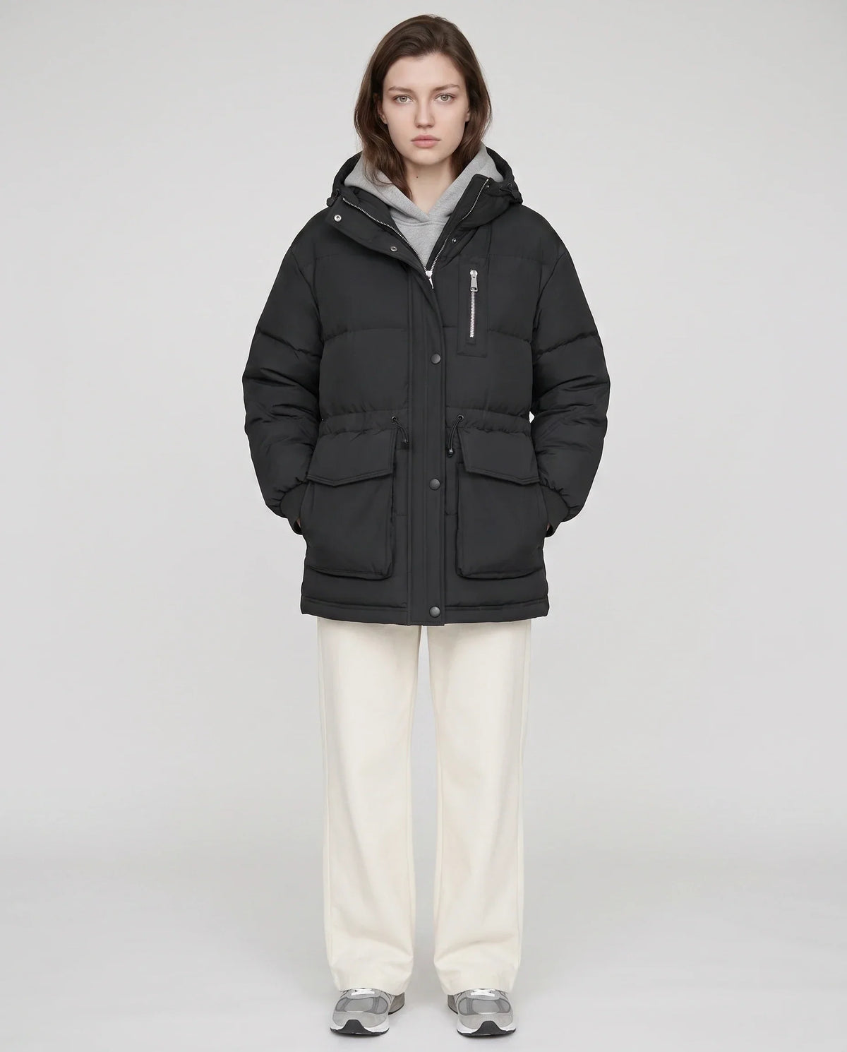 Mid-Length Parka-Style Puffer Jacket with Patch Pockets