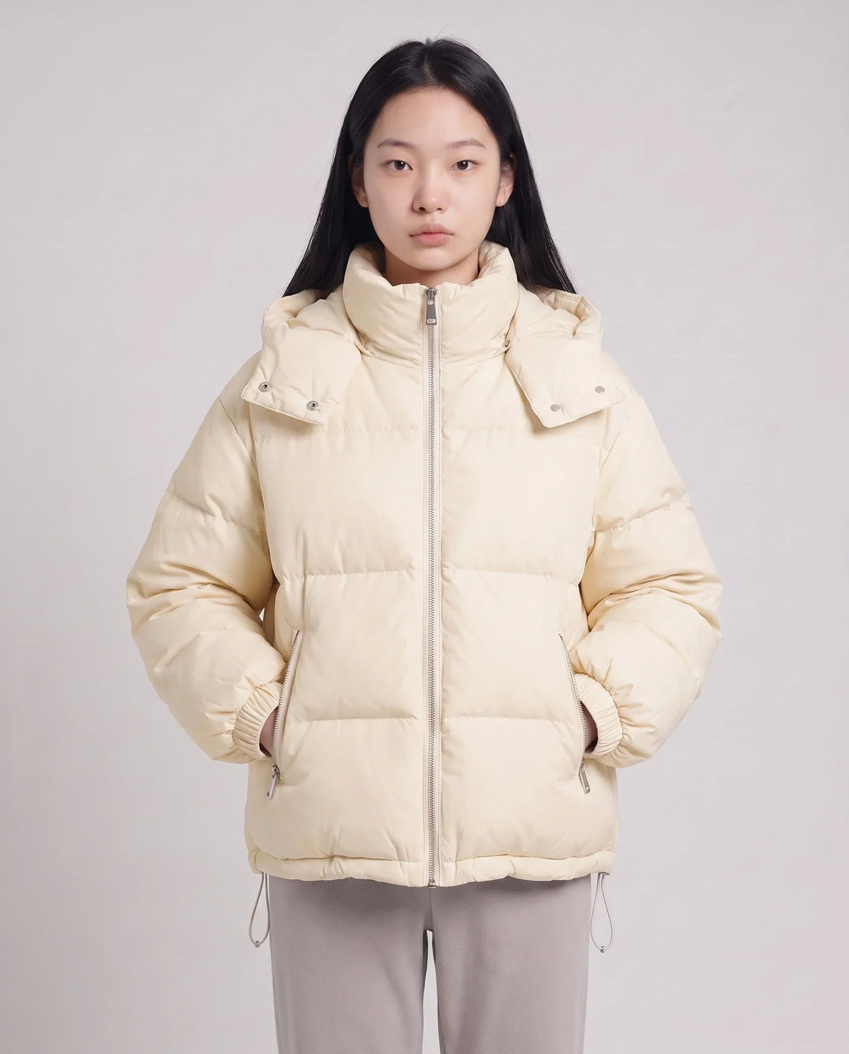 Short Oversized Puffer Jacket with Detachable Hood