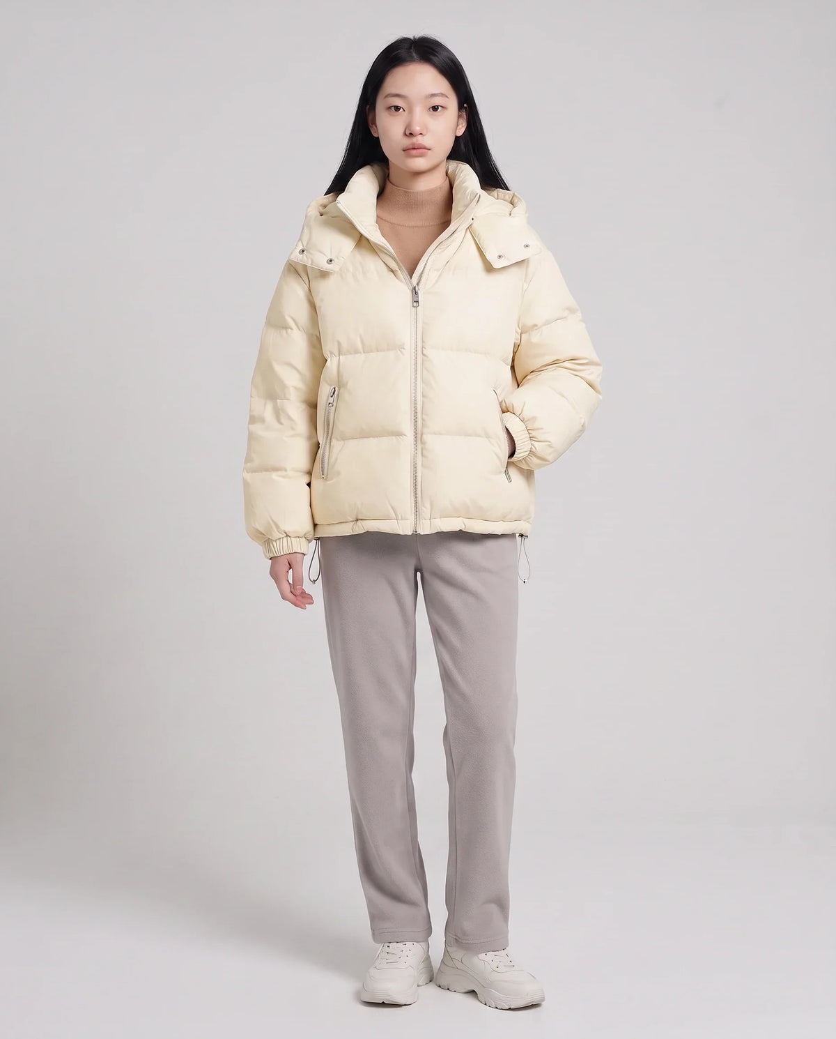 Short Oversized Puffer Jacket with Detachable Hood