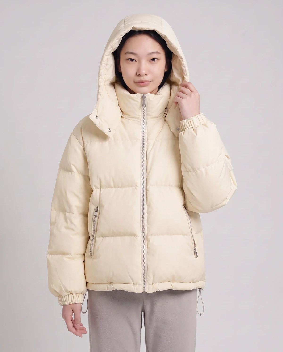 Short Oversized Puffer Jacket with Detachable Hood