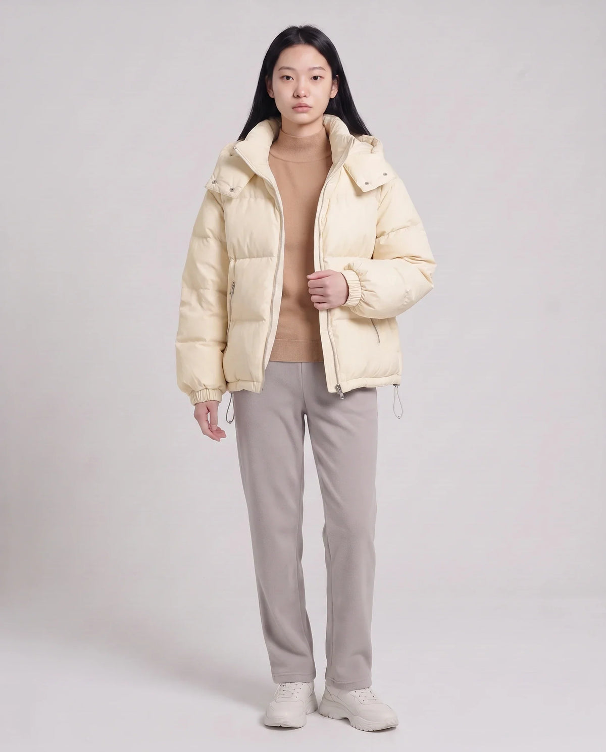 Short Oversized Puffer Jacket with Detachable Hood