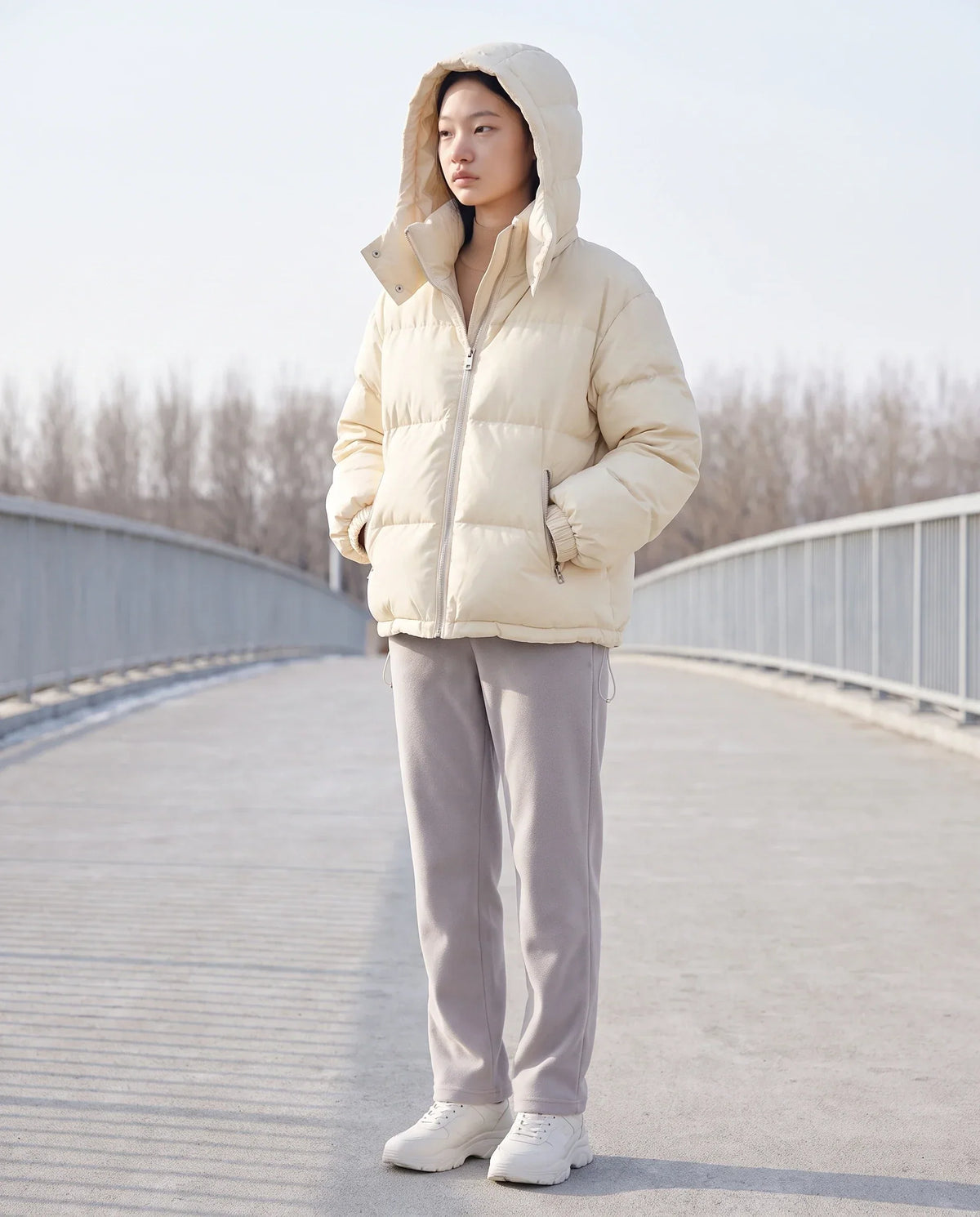 Short Oversized Puffer Jacket with Detachable Hood