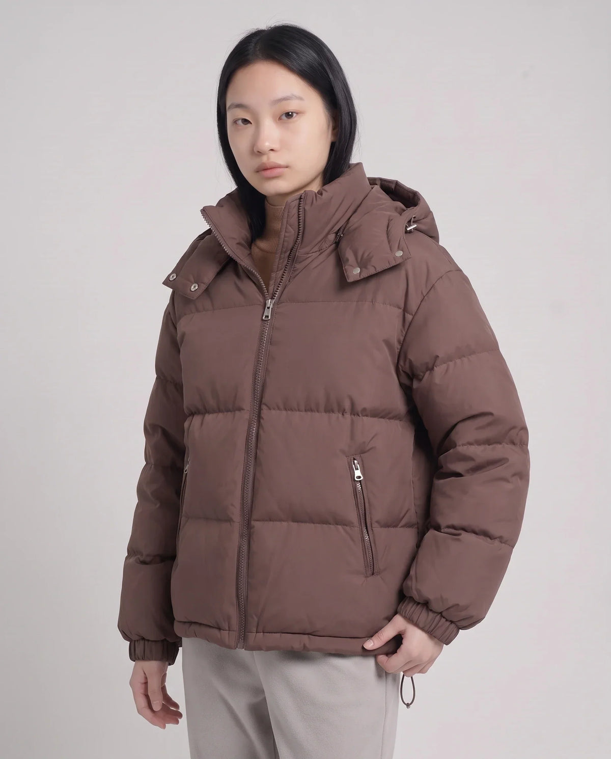Short Oversized Puffer Jacket with Detachable Hood