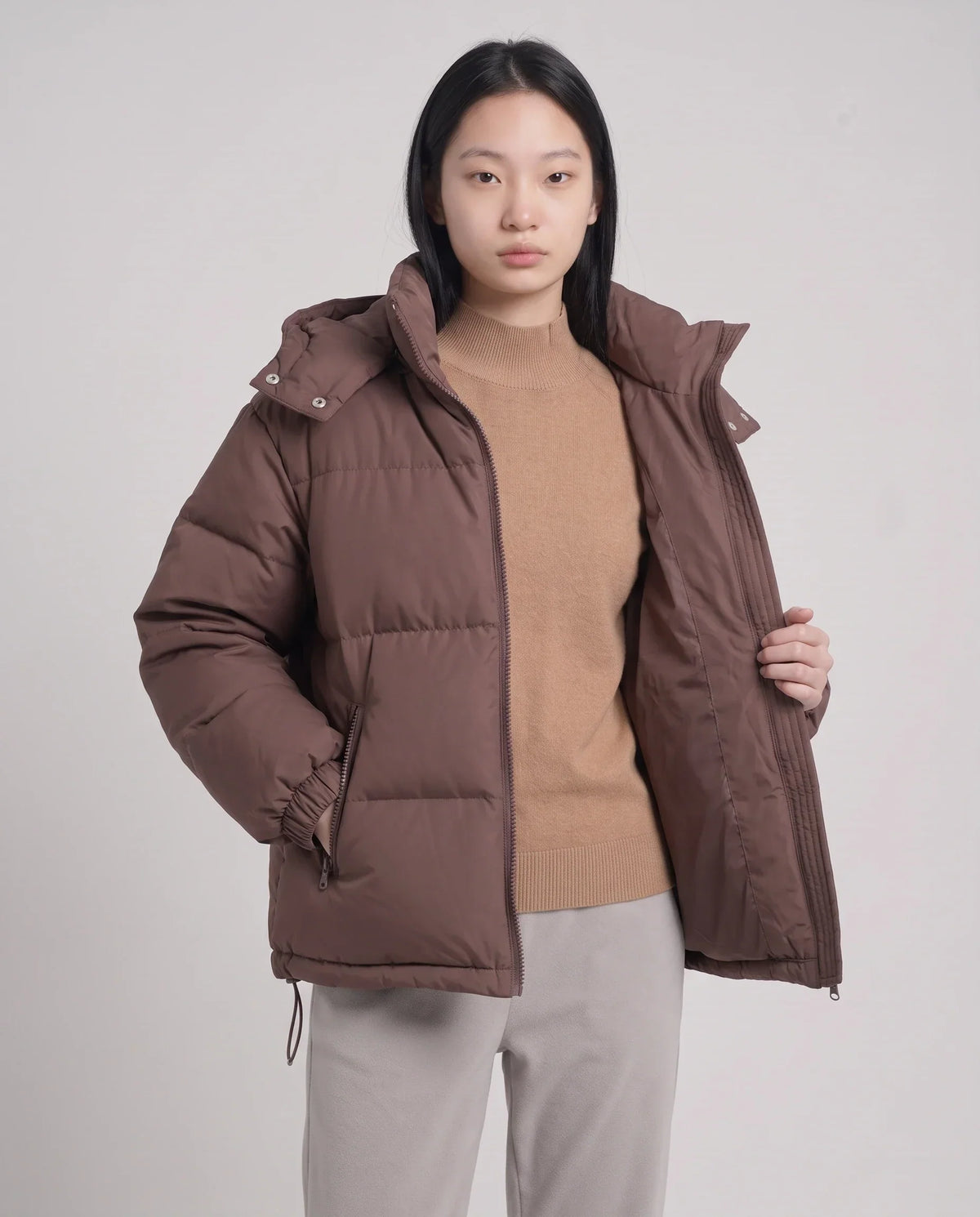 Short Oversized Puffer Jacket with Detachable Hood