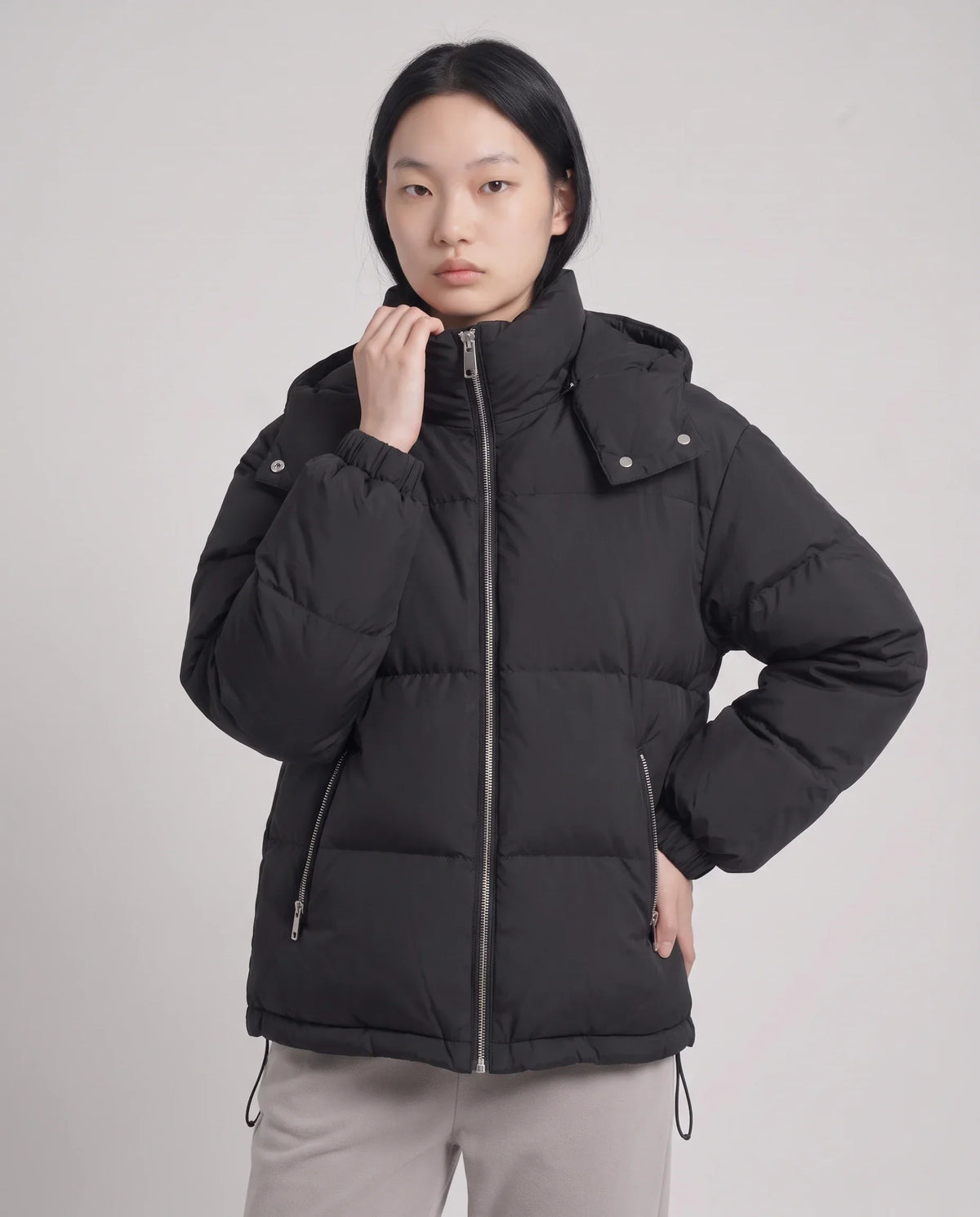 Short Oversized Puffer Jacket with Detachable Hood