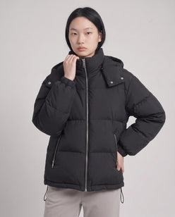 Short Oversized Puffer Jacket with Detachable Hood