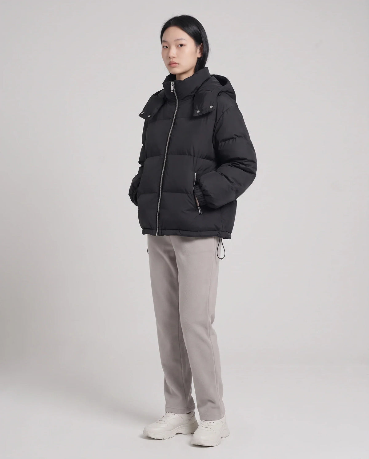 Short Oversized Puffer Jacket with Detachable Hood