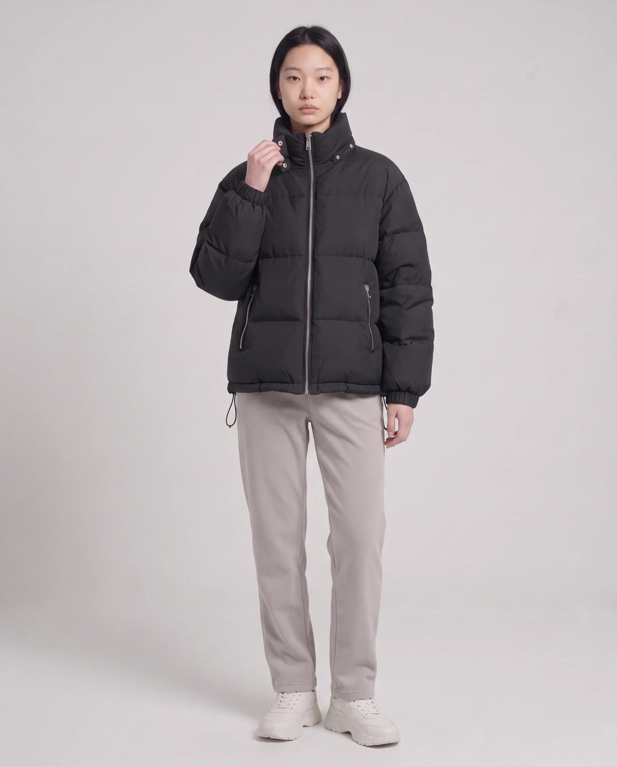 Short Oversized Puffer Jacket with Detachable Hood