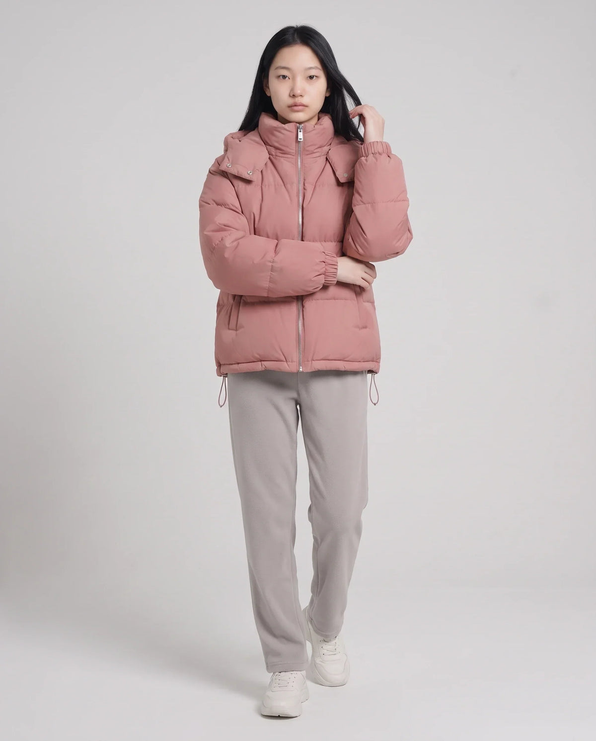 Short Oversized Puffer Jacket with Detachable Hood