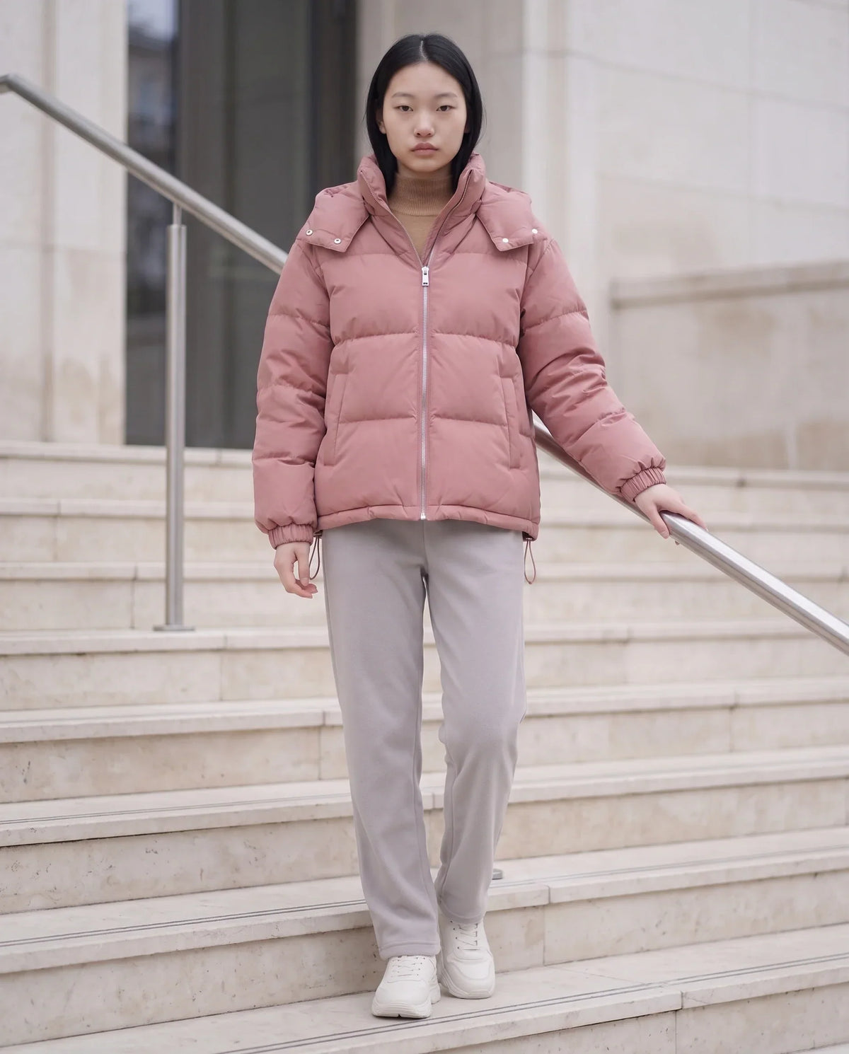 Short Oversized Puffer Jacket with Detachable Hood