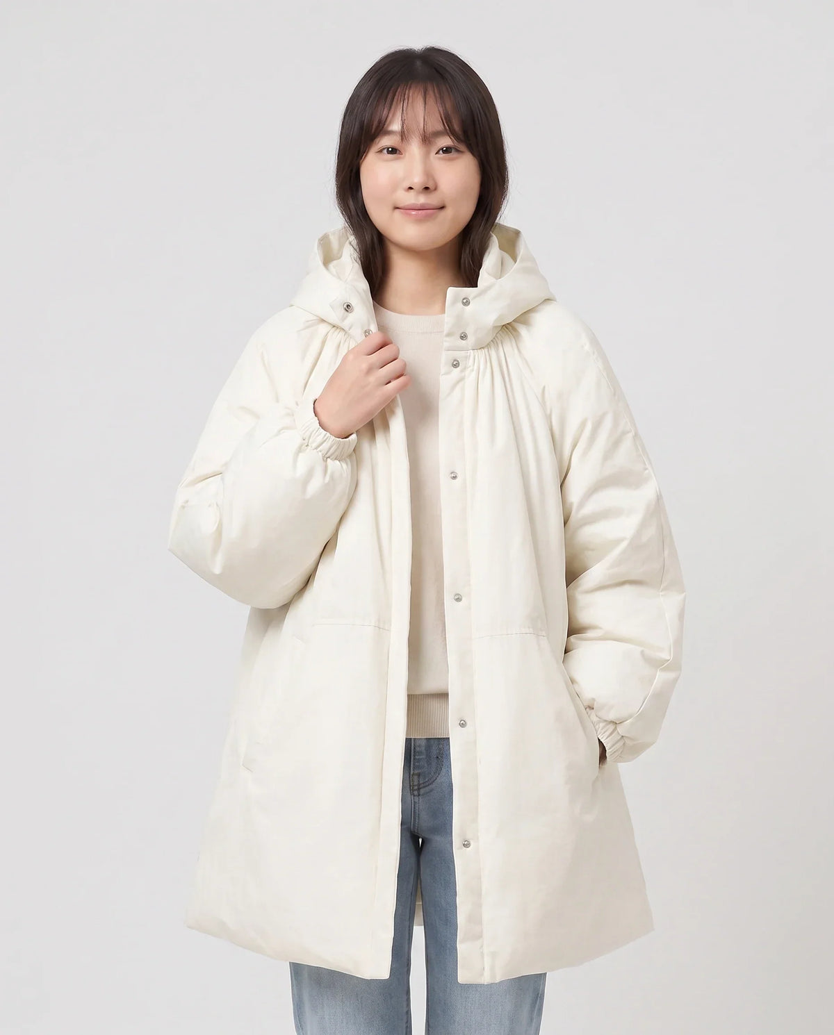 Oversized Hooded Puffer Jacket with Gathered Collar
