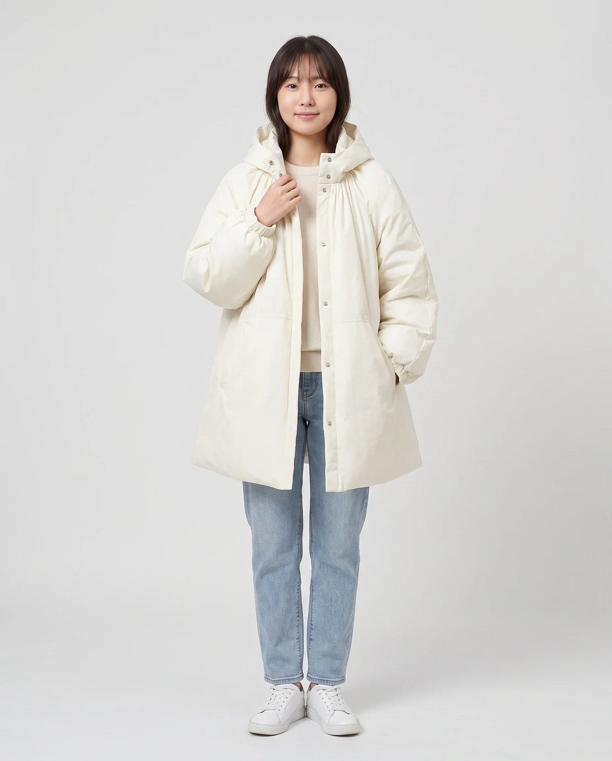 Oversized Hooded Puffer Jacket with Gathered Collar
